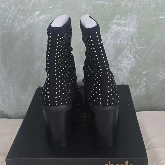 Charles David Womens Studded Stretch Microsuede Black Pull-on Bootie Danielle 9 - Picture 5 of 9